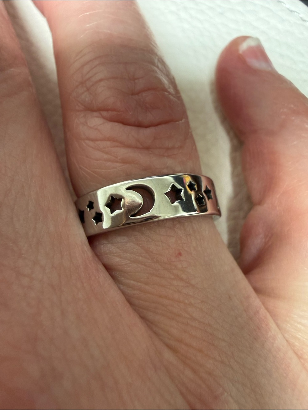 Sterling Silver Moon & Star Band Ring - Silver